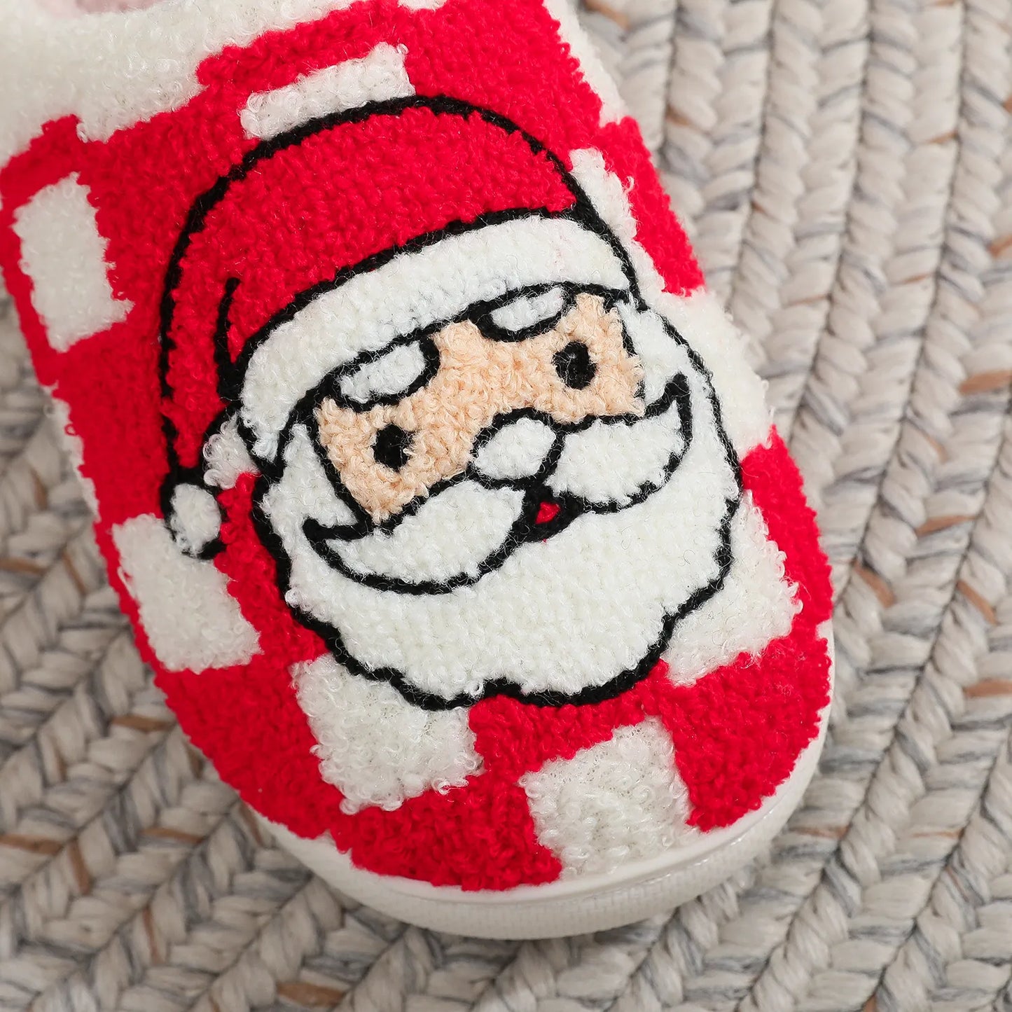 Plaid Santa Claus Slippers – Soft Fuzzy Non-Slip Winter House Shoes
