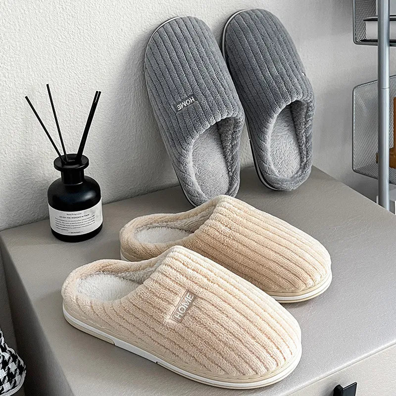 Solid Color Winter Slippers – Warm Plush Anti-Slip Indoor Shoes