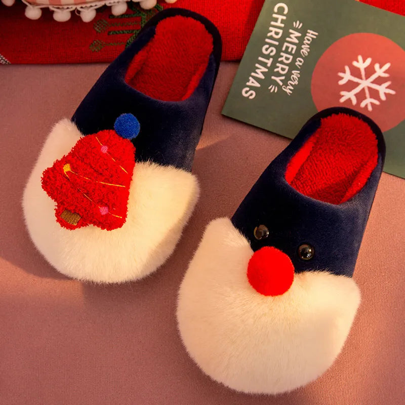 Christmas Plush Slippers for Women – Warm Santa & Tree Design, Cozy Non-Slip Indoor Shoes