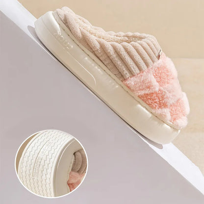 Cozy Plaid Plush Slippers – Soft Warm Indoor House Shoes