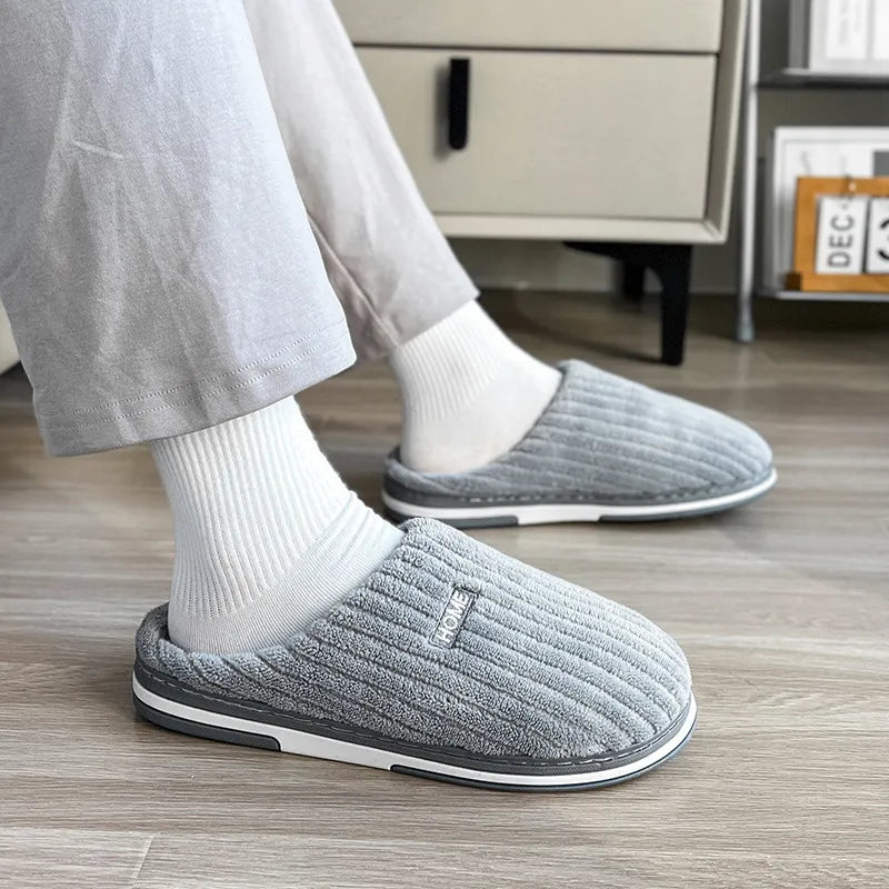 Solid Color Winter Slippers – Warm Plush Anti-Slip Indoor Shoes