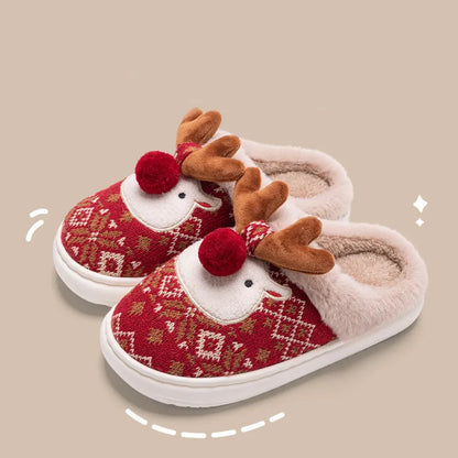 Cute Christmas Reindeer Plush Slippers – Warm, Non-Slip Indoor Shoes