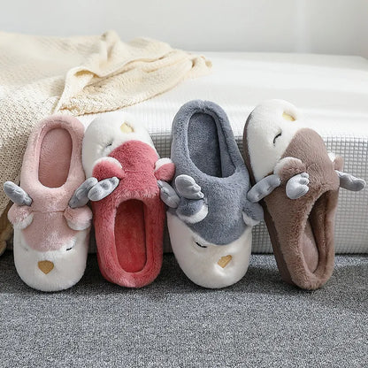 Cozy Christmas Reindeer Plush Slippers – Warm Winter House Shoes for Men & Women