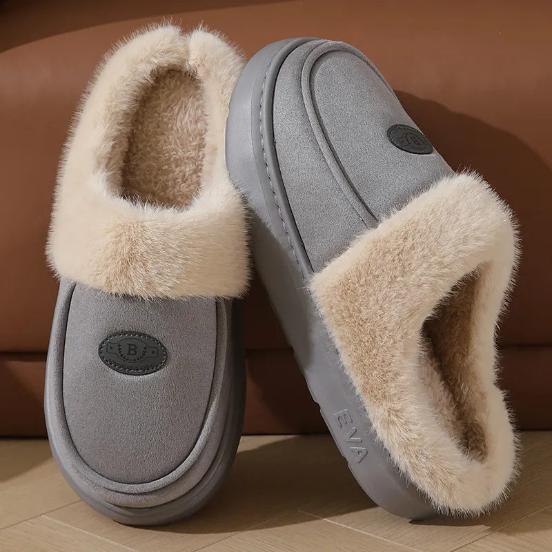 Warm Men’s Indoor Suede Slippers – Plush Lined & Anti-Slip
