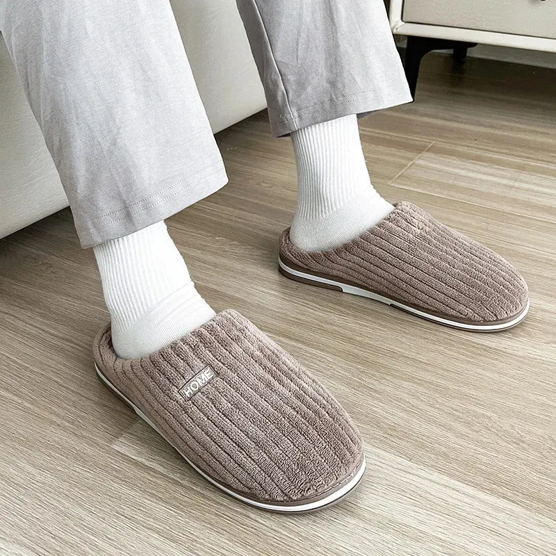 Solid Color Winter Slippers – Warm Plush Anti-Slip Indoor Shoes