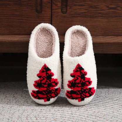 Warm Christmas Tree Slippers for Women – Soft Fuzzy Non-Slip House Shoes