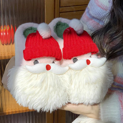 Festive Santa Claus Plush Slippers – Soft Warm Christmas Indoor House Shoes for Women