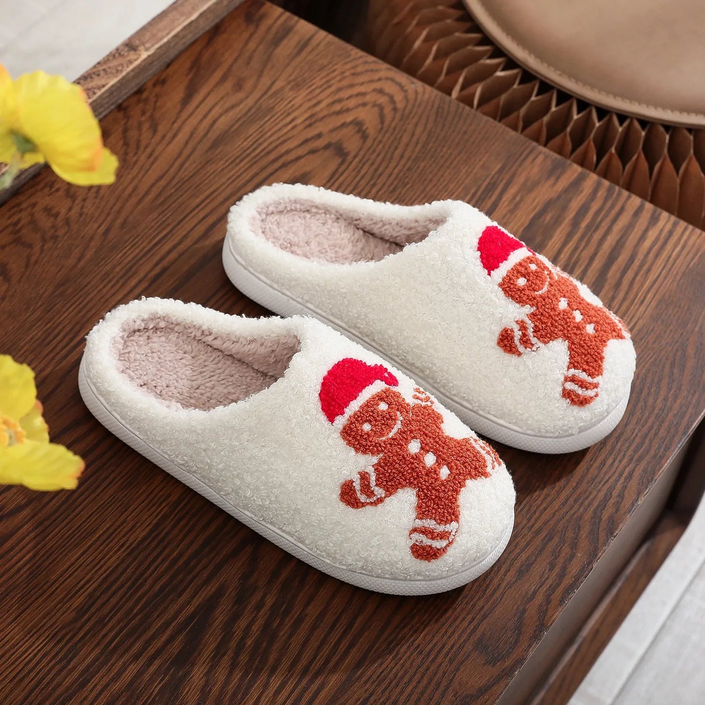 Gingerbread Cozy Christmas Slippers Warm Winter Home Shoes