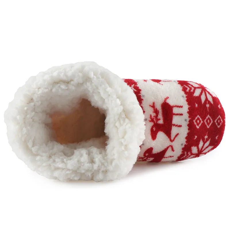 Christmas Reindeer Plush Slippers – Warm Indoor House Shoes