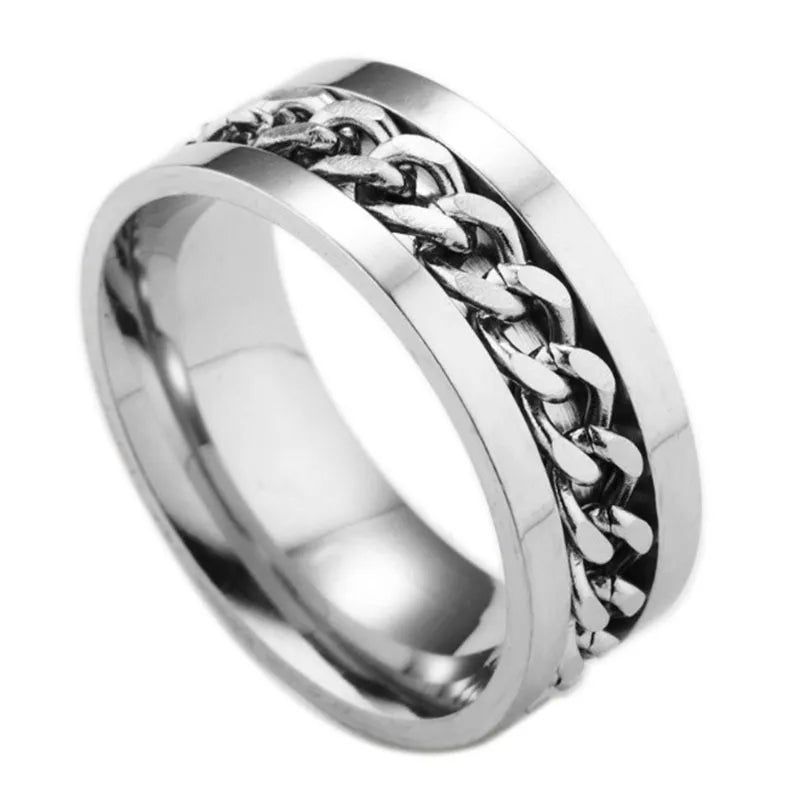 Rotating Silver Chain Anxiety Ring