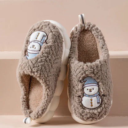 Cute Snowman Winter Slippers – Warm Plush Indoor Anti-Slip House Shoes