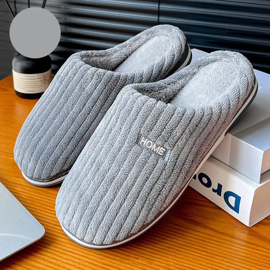 Solid Color Winter Slippers – Warm Plush Anti-Slip Indoor Shoes