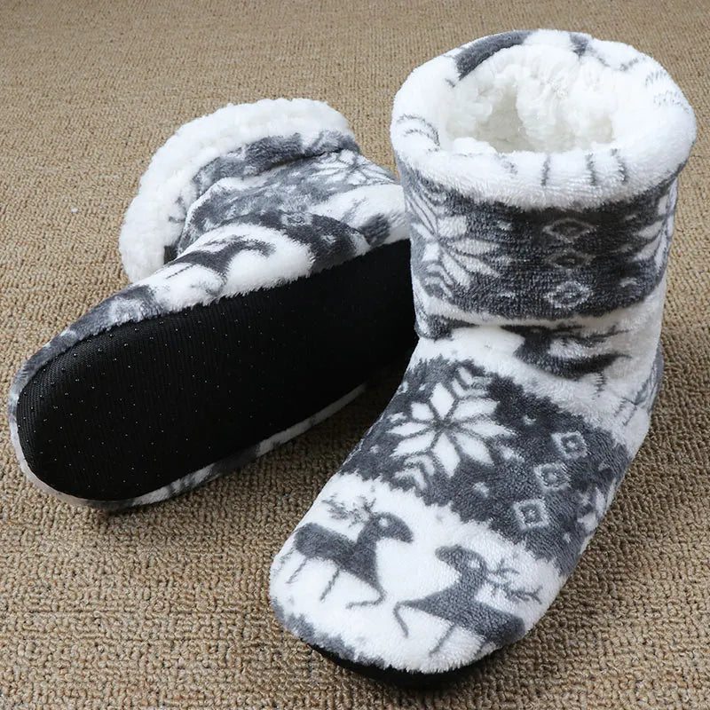 Christmas Reindeer Plush Slippers – Warm Indoor House Shoes