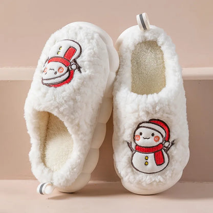 Cute Snowman Winter Slippers – Warm Plush Indoor Anti-Slip House Shoes