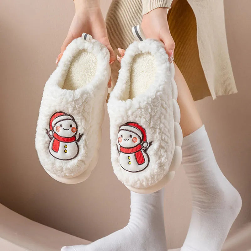 Cute Snowman Winter Slippers – Warm Plush Indoor Anti-Slip House Shoes