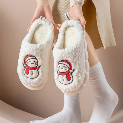Cute Snowman Winter Slippers – Warm Plush Indoor Anti-Slip House Shoes