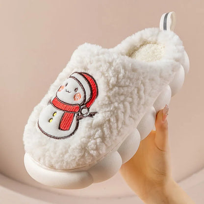 Cute Snowman Winter Slippers – Warm Plush Indoor Anti-Slip House Shoes