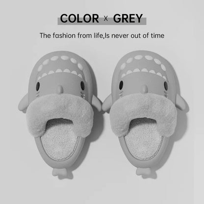 Shark Plush Winter Slippers – Warm Detachable Fuzzy Indoor Shoes for Women