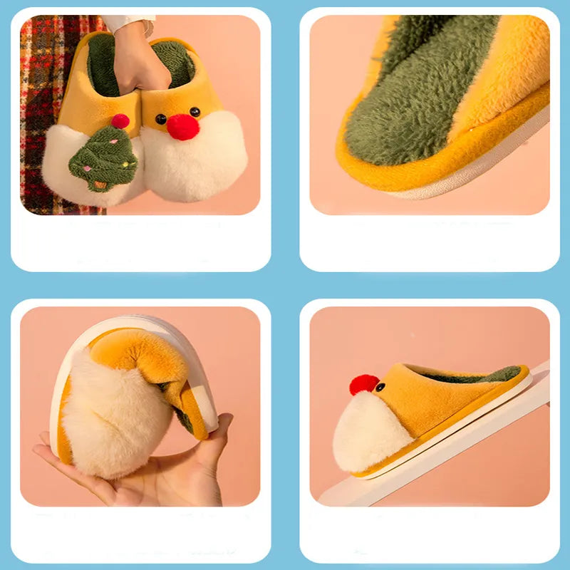 Christmas Plush Slippers for Women – Warm Santa & Tree Design, Cozy Non-Slip Indoor Shoes