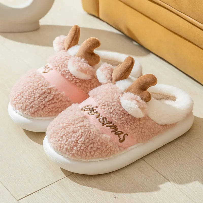 Winter Christmas Slippers – Soft Reindeer  Indoor Shoes