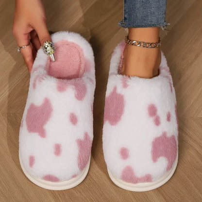 Cozy Cow Plush Slippers – Soft Fuzzy Winter Indoor House Shoes