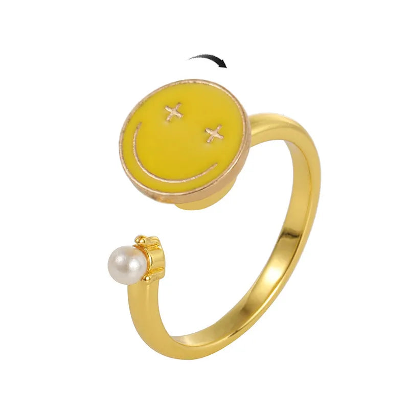 Smiling Face Pearl Rotatable Anxiety Relief Ring