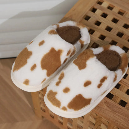 Cozy Cow Plush Slippers – Soft Fuzzy Winter Indoor House Shoes