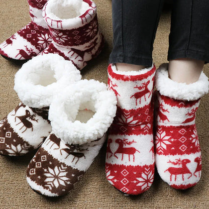 Christmas Reindeer Plush Slippers – Warm Indoor House Shoes