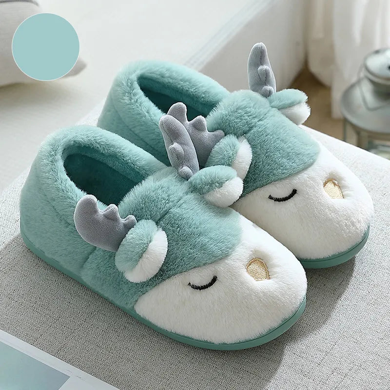 Cozy Christmas Reindeer Plush Slippers – Warm Winter House Shoes for Men & Women