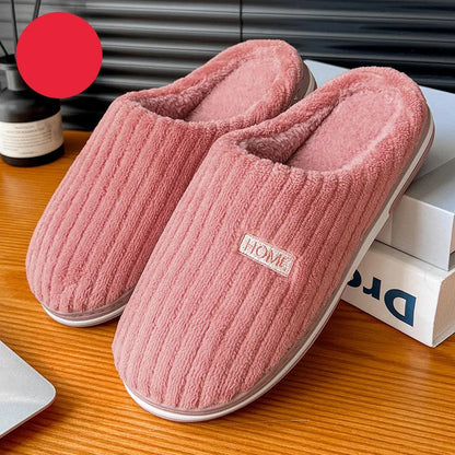 Solid Color Winter Slippers – Warm Plush Anti-Slip Indoor Shoes