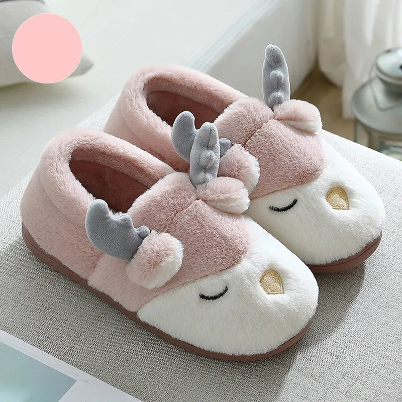 Cozy Christmas Reindeer Plush Slippers – Warm Winter House Shoes for Men & Women