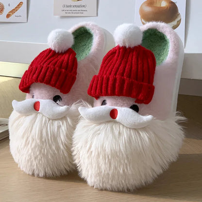Festive Santa Claus Plush Slippers – Soft Warm Christmas Indoor House Shoes for Women