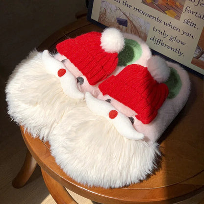 Festive Santa Claus Plush Slippers – Soft Warm Christmas Indoor House Shoes for Women