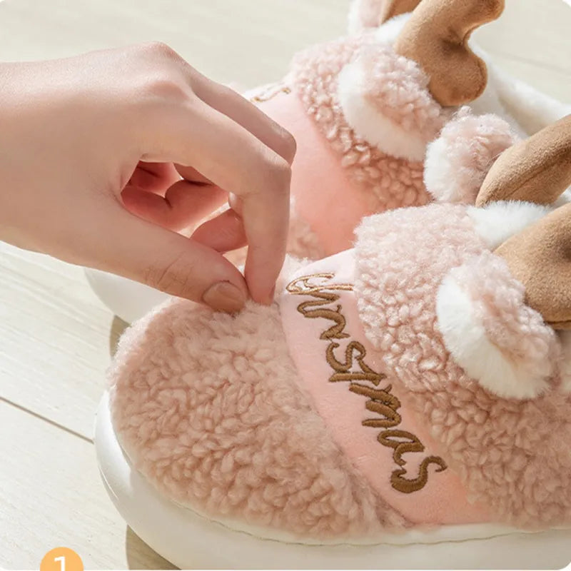 Winter Christmas Slippers – Soft Reindeer  Indoor Shoes