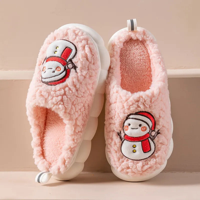 Cute Snowman Winter Slippers – Warm Plush Indoor Anti-Slip House Shoes