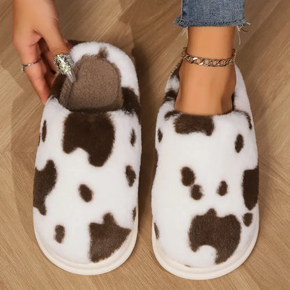 Cozy Cow Plush Slippers – Soft Fuzzy Winter Indoor House Shoes