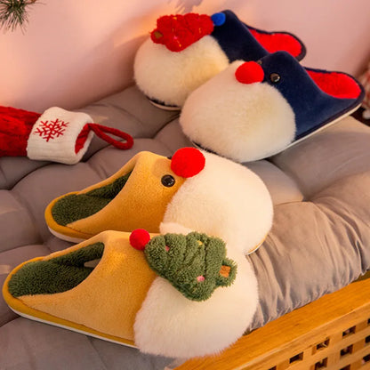 Christmas Plush Slippers for Women – Warm Santa & Tree Design, Cozy Non-Slip Indoor Shoes