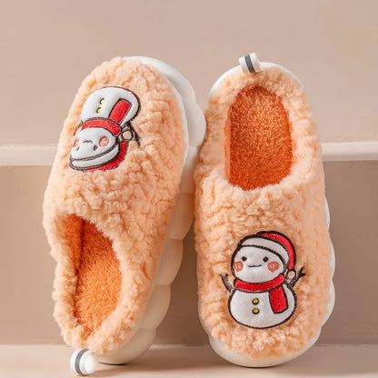 Cute Snowman Winter Slippers – Warm Plush Indoor Anti-Slip House Shoes