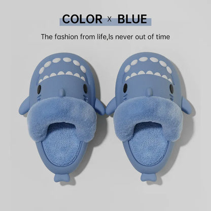 Shark Plush Winter Slippers – Warm Detachable Fuzzy Indoor Shoes for Women