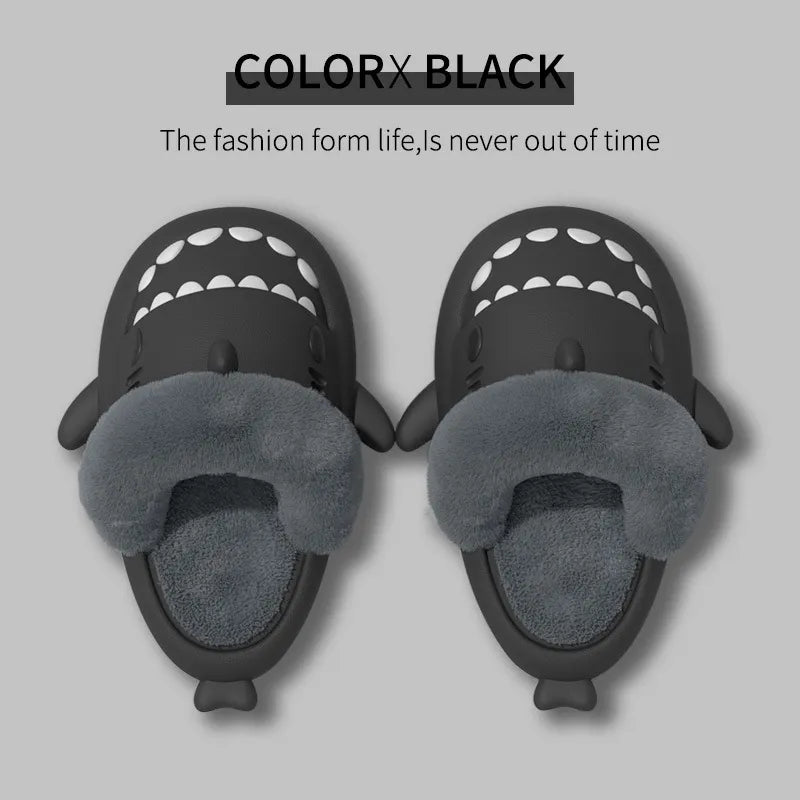 Shark Plush Winter Slippers – Warm Detachable Fuzzy Indoor Shoes for Women
