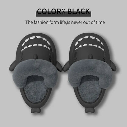 Shark Plush Winter Slippers – Warm Detachable Fuzzy Indoor Shoes for Women