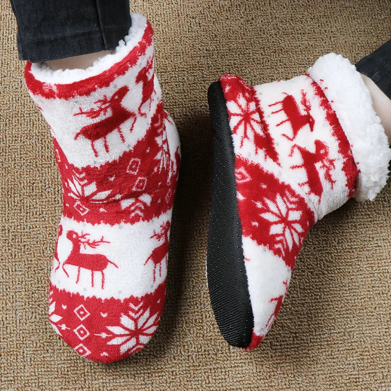 Christmas Reindeer Plush Slippers – Warm Indoor House Shoes