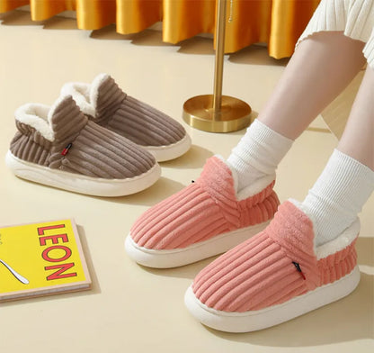 Unisex Plush Winter Slippers – Striped Indoor & Outdoor Shoes