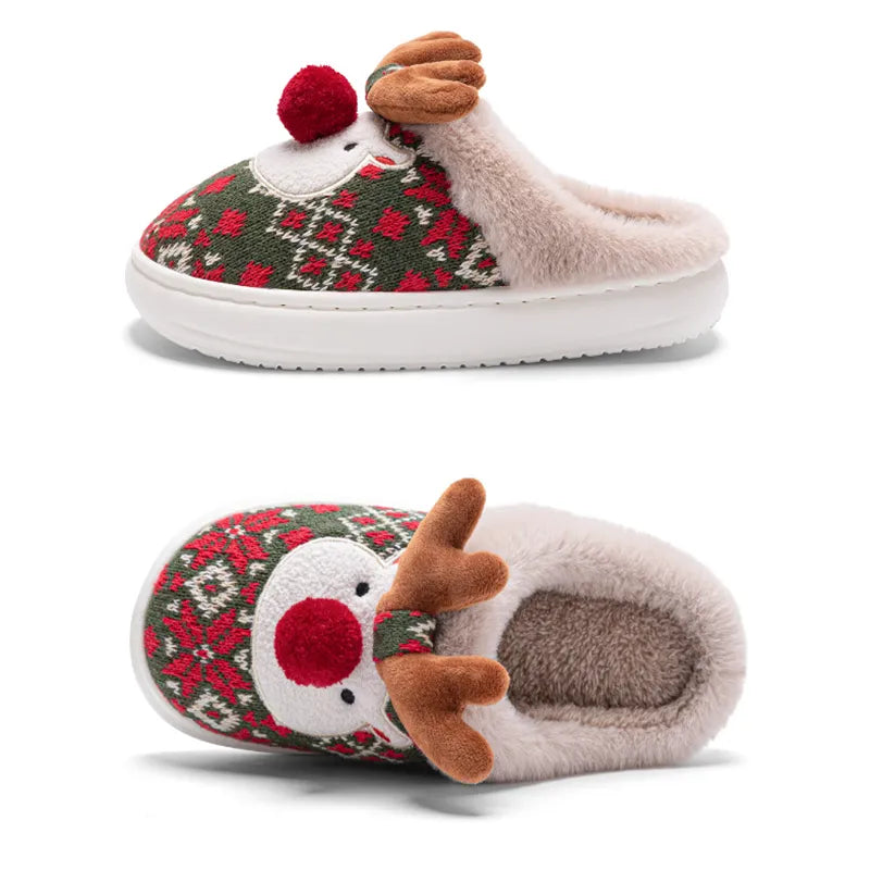 Cute Christmas Reindeer Plush Slippers – Warm, Non-Slip Indoor Shoes