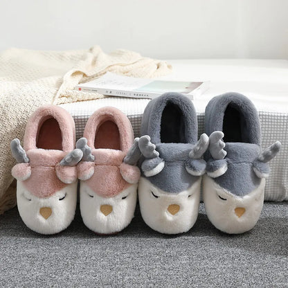 Cozy Christmas Reindeer Plush Slippers – Warm Winter House Shoes for Men & Women