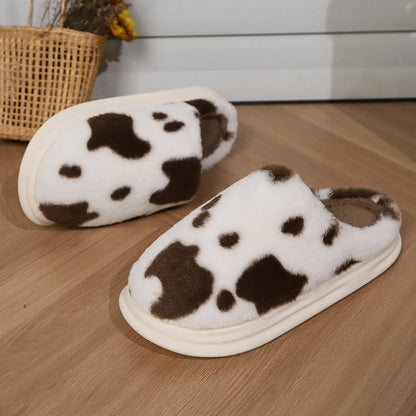 Cozy Cow Plush Slippers – Soft Fuzzy Winter Indoor House Shoes