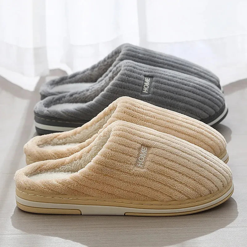 Solid Color Winter Slippers – Warm Plush Anti-Slip Indoor Shoes