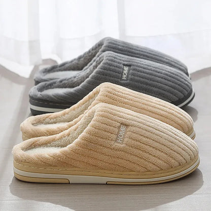 Solid Color Winter Slippers – Warm Plush Anti-Slip Indoor Shoes