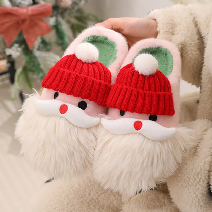 Festive Santa Claus Plush Slippers – Soft Warm Christmas Indoor House Shoes for Women