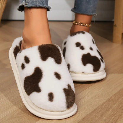 Cozy Cow Plush Slippers – Soft Fuzzy Winter Indoor House Shoes